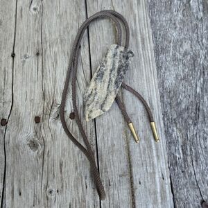 Vtg western bolero tie brown cord natural stone